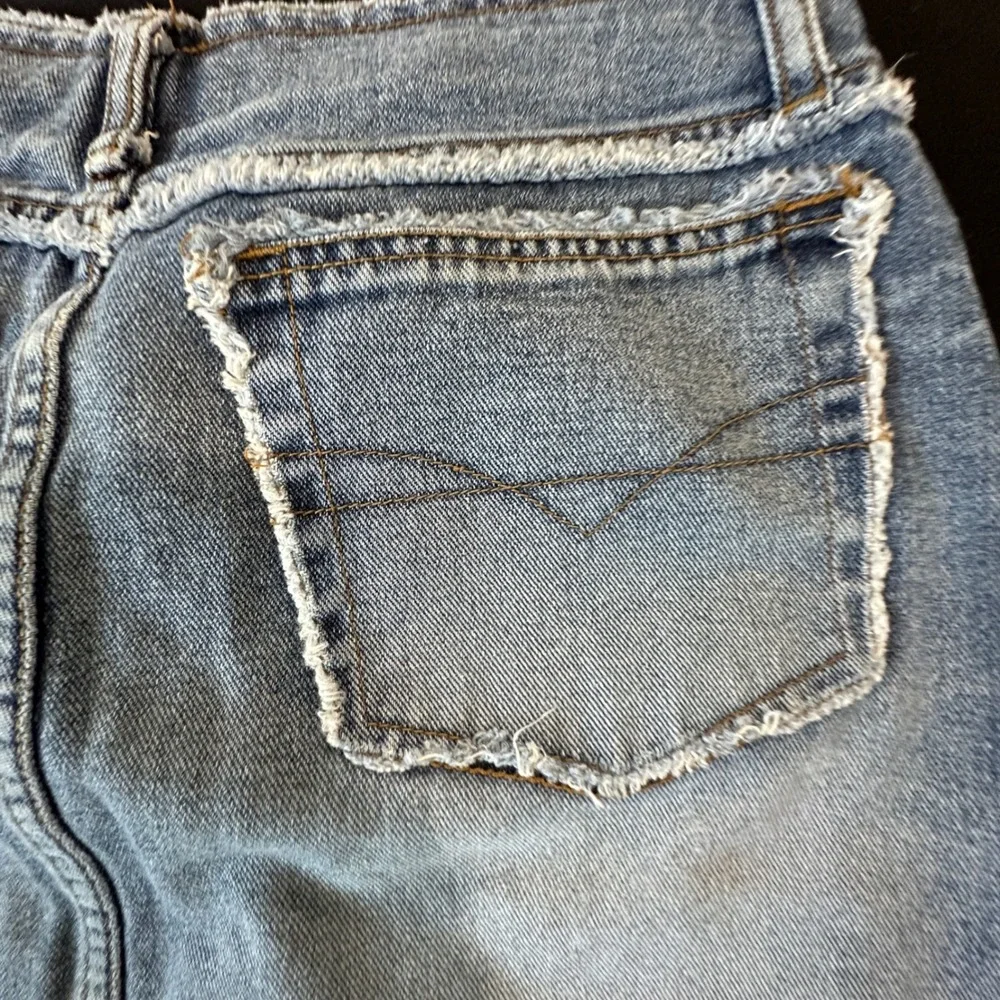Vintage L.A. Blues Denim Mini‎ Skirt High Waisted Raw Hem Medium Wash Size 14